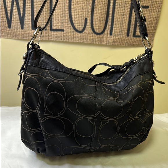Coach Signature Stripe Black & Gray Hobo Shoulder Bag - Picture 4 of 15